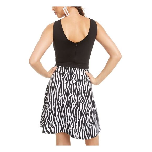 PLANET GOLD Womens Black Zebra Print Short A-Line Skirt XXS - Picture 2 of 4